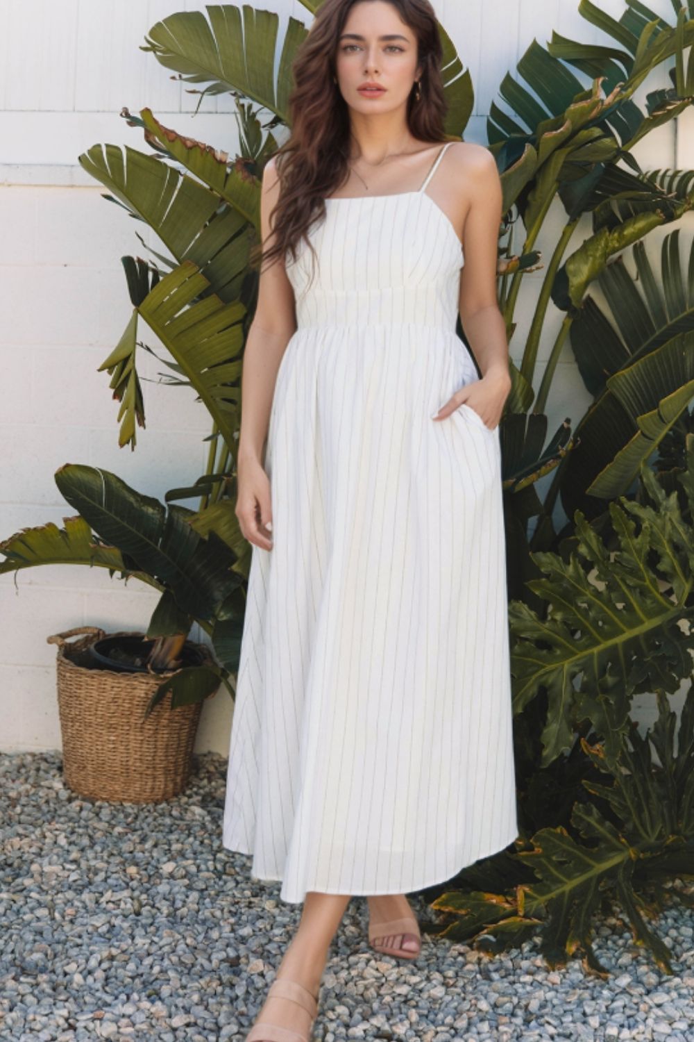 Stripe Square Neck Cami Dress with Pockets.