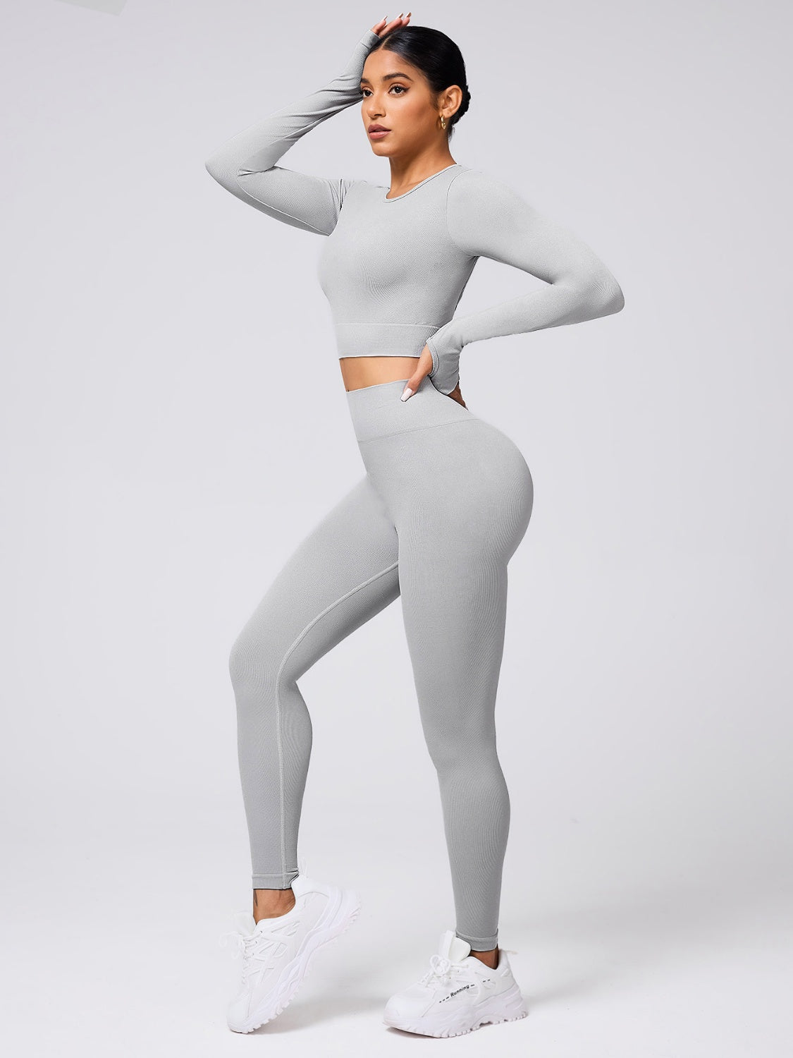 Back Crisscross Round Neck Long Sleeve Top and Leggings Active Set.