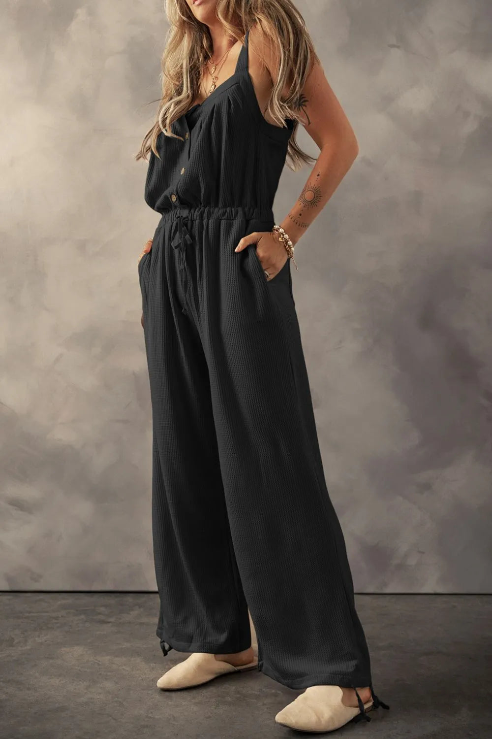 Trendy Knotted Straps Drawstring Jumpsuit.