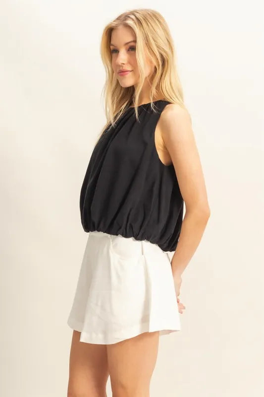 HYFVE Bubble Hem Round Neck Sleeveless Blouse.