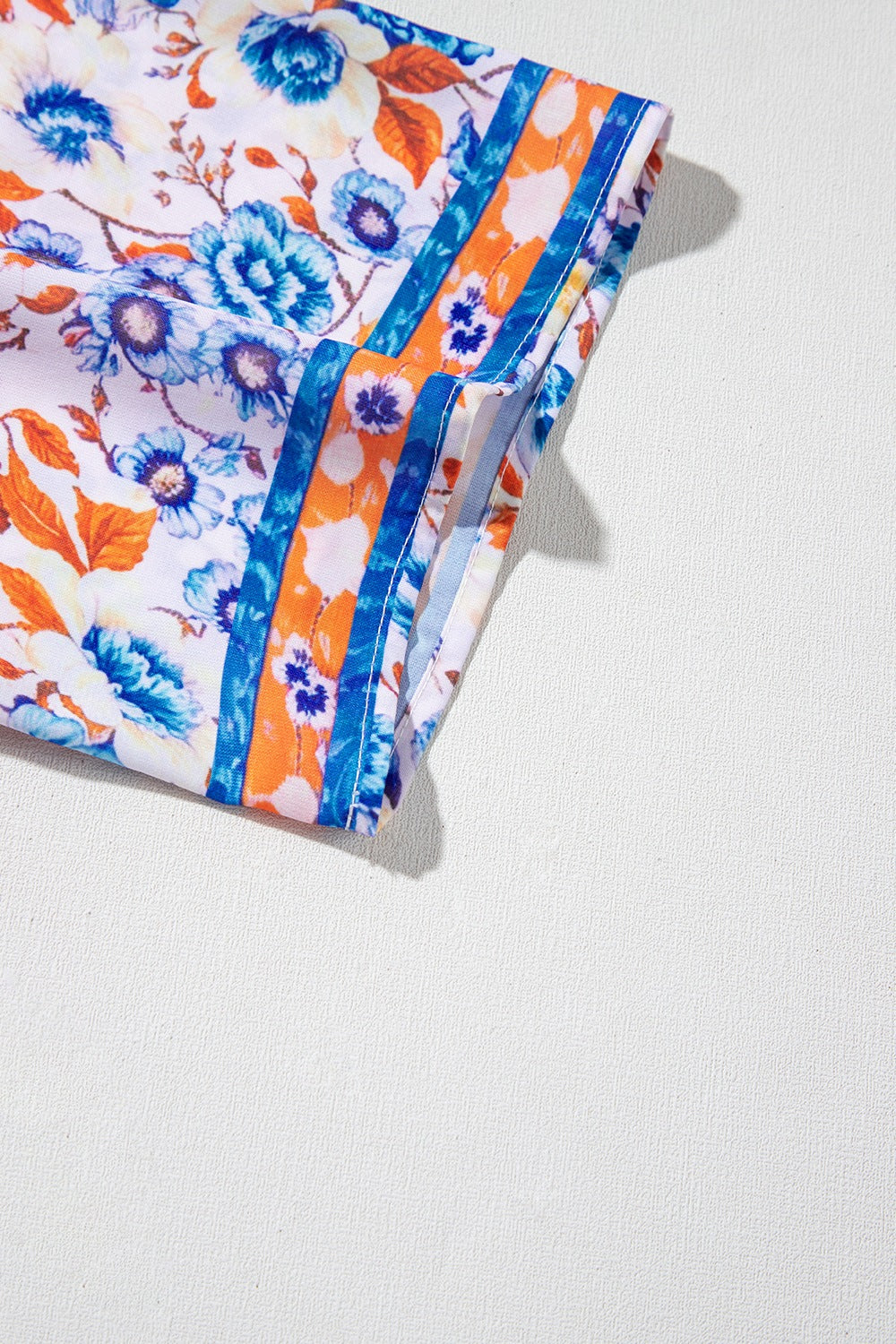 Mixed Floral Print Tie Neck Short Sleeve Dress.