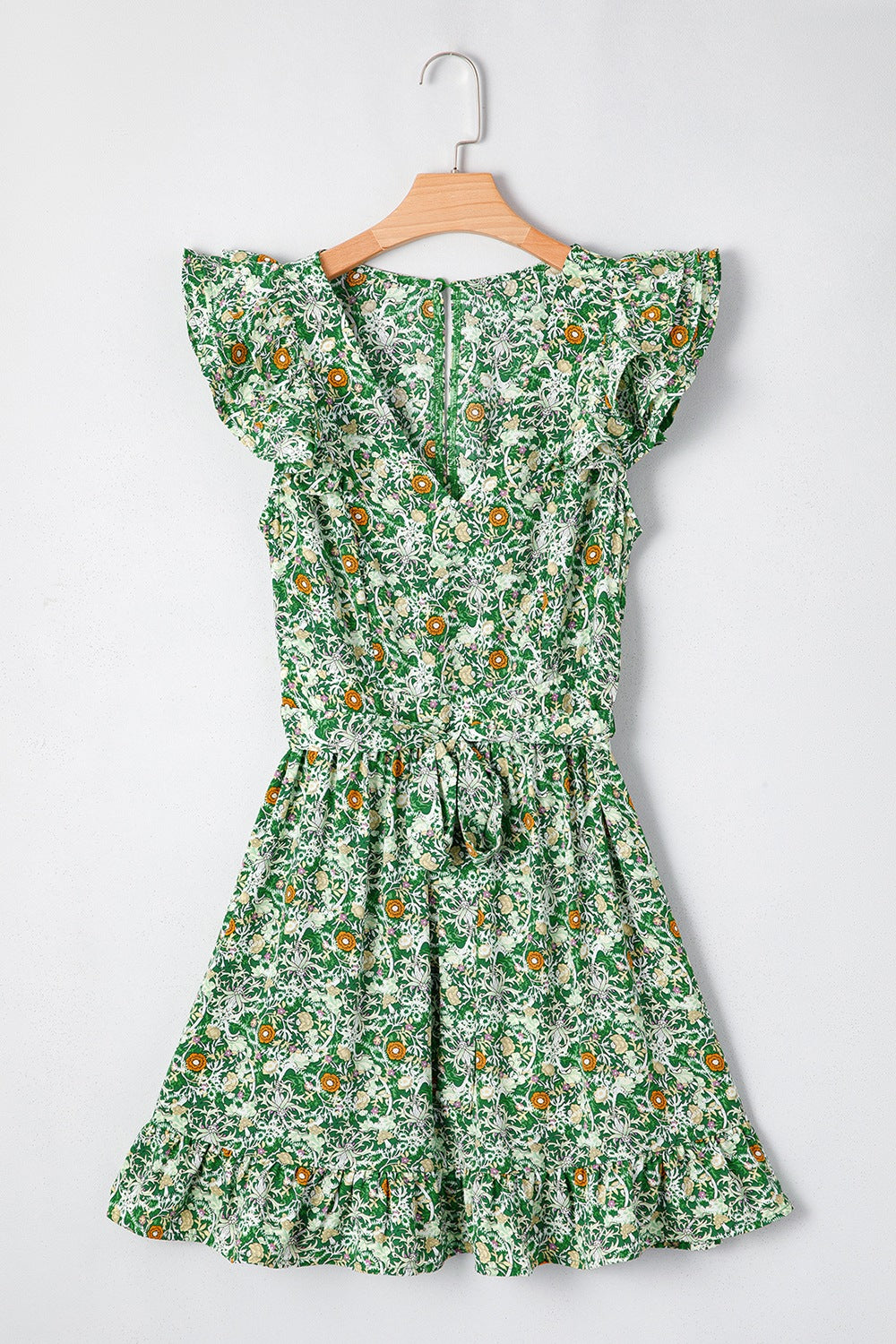 Romantic Floral Flutter Sleeve V-Neck Mini Dress - Garden Party Perfection.