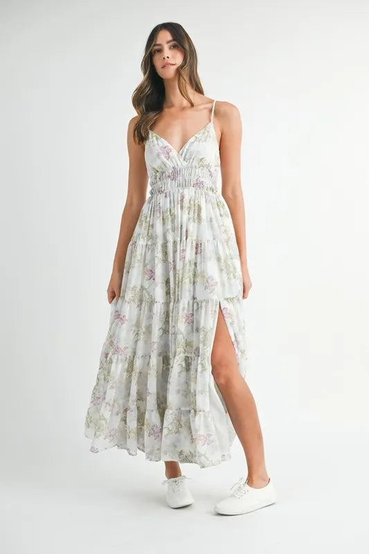MABLE Floral Print Tiered Cami Maxi Dress.
