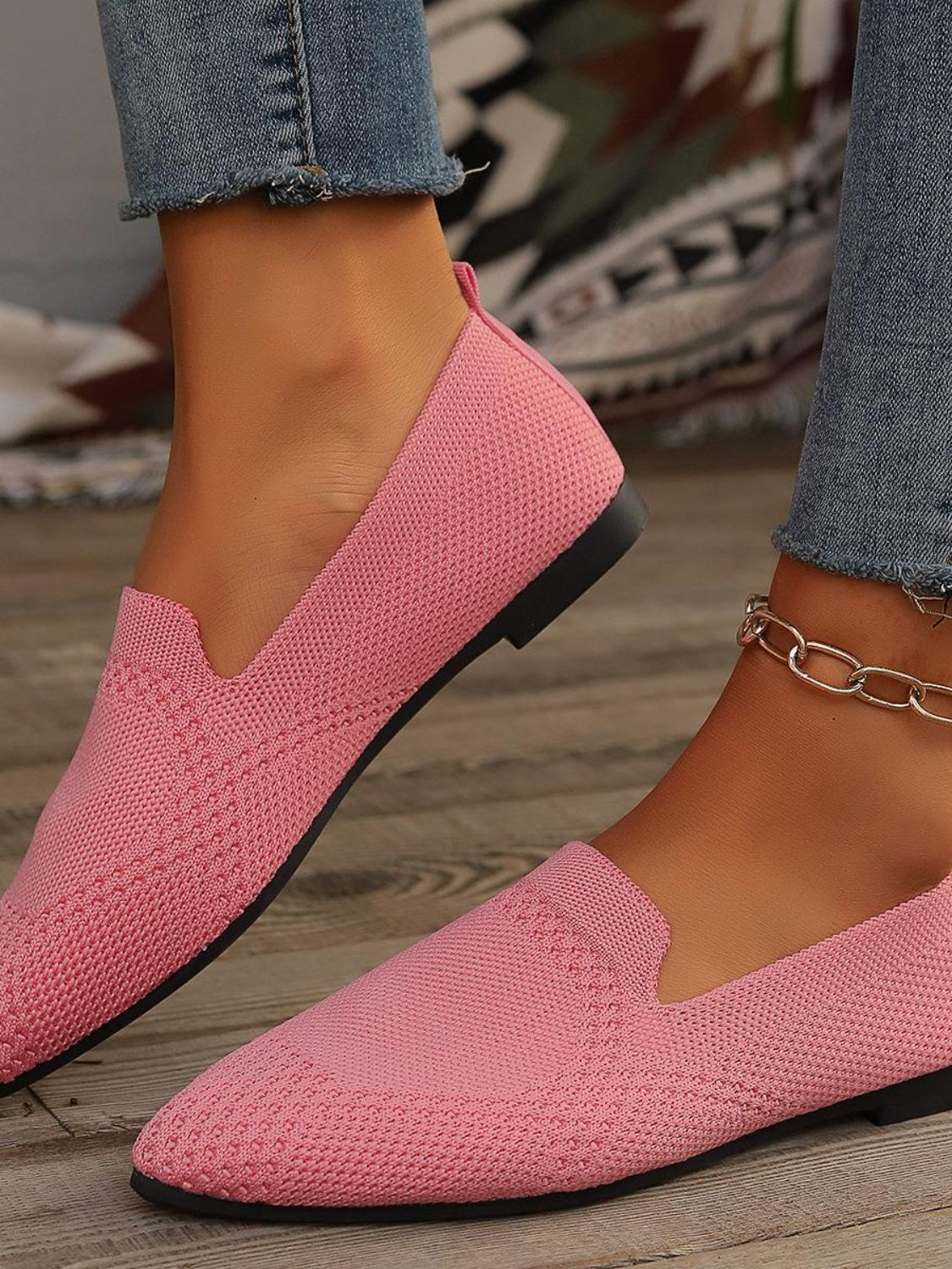 Step into Style with Point Toe Mesh Flats Slip-Ons.