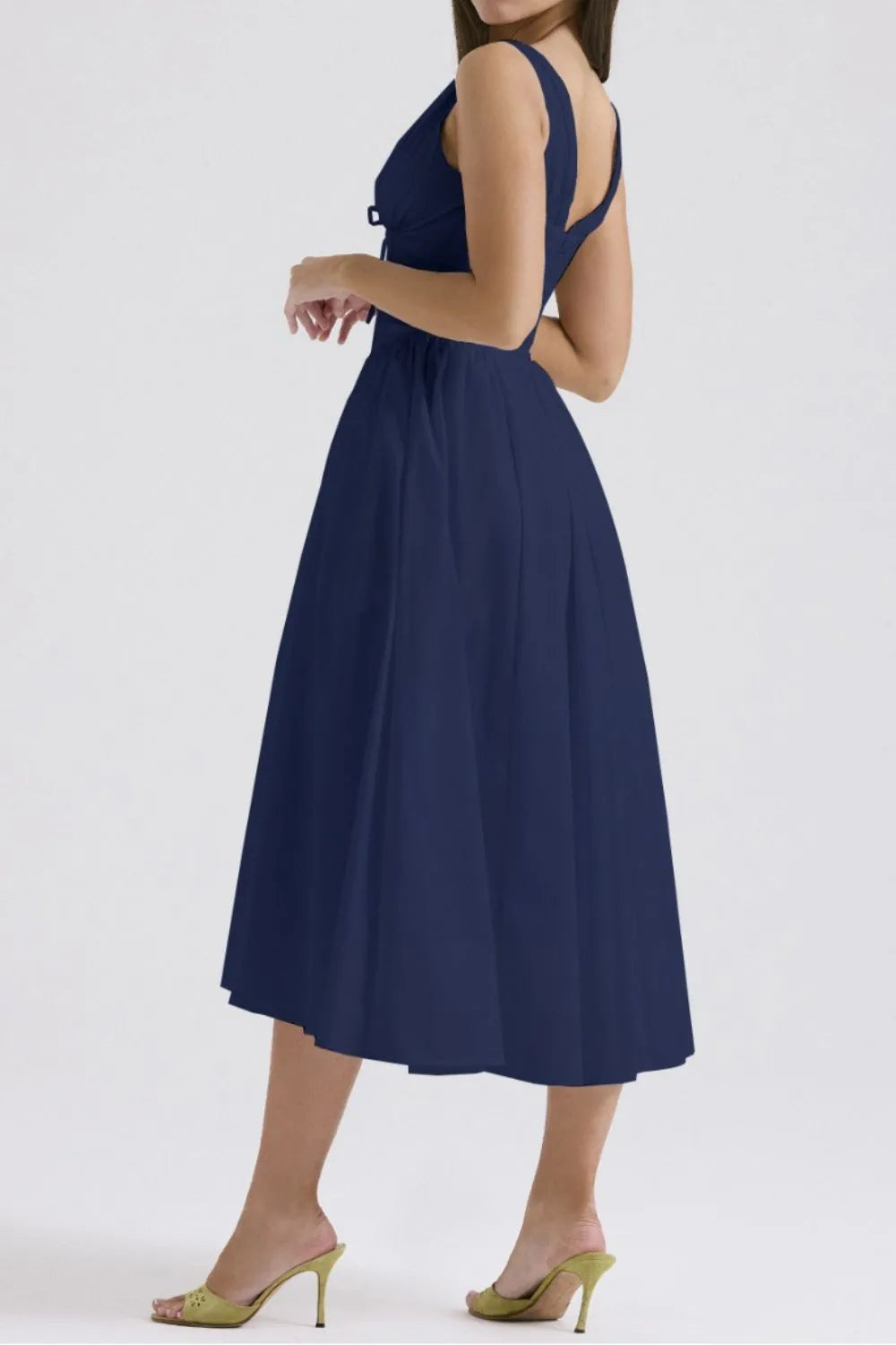 Ruched V-Neck Dress with Pockets.