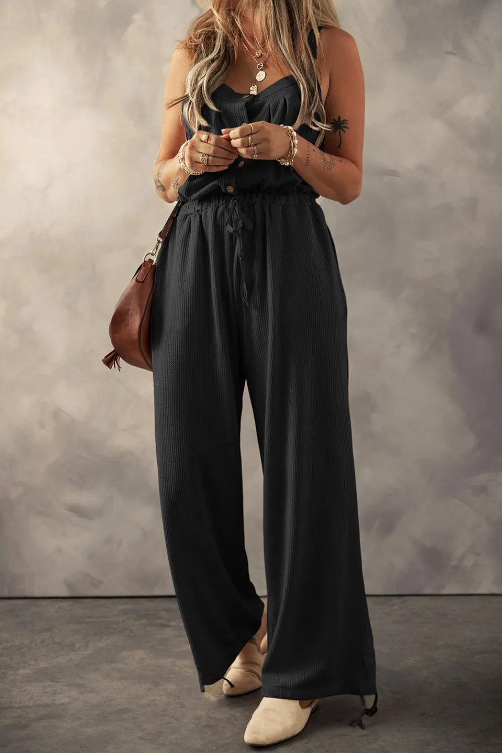 Trendy Knotted Straps Drawstring Jumpsuit.