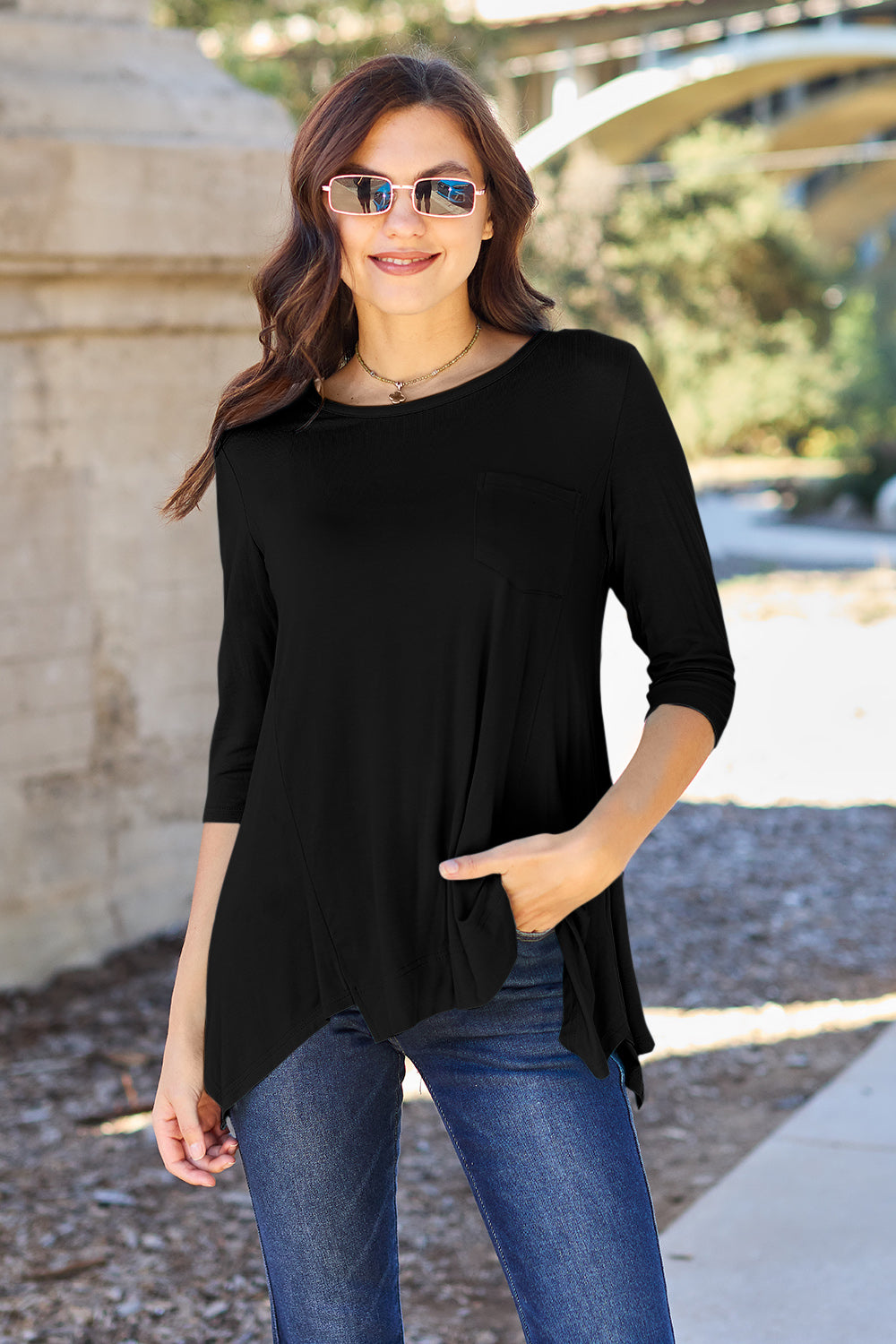 Basic Bae Full Size Round Neck Pocketed T-Shirt.