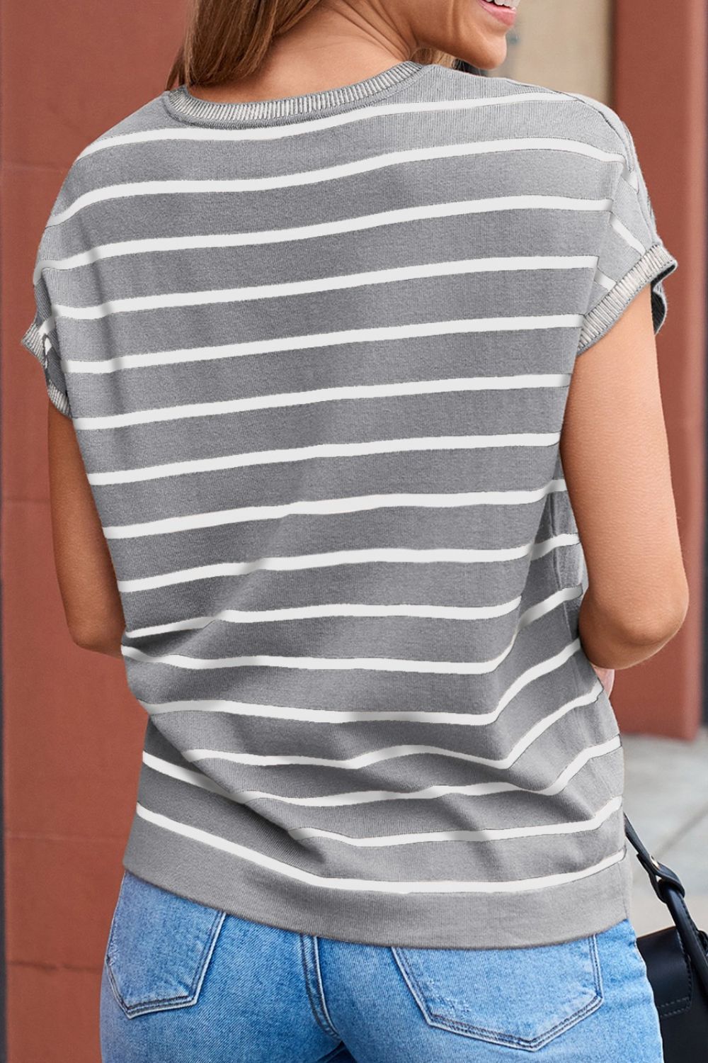 Classic Striped Short Sleeve Knit Top - Timeless Versatility.