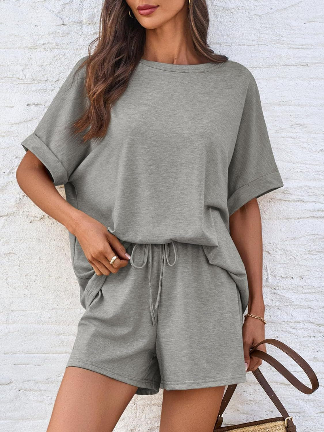 Comfortable and Stylish Round Neck T-Shirt and Drawstring Shorts Set.