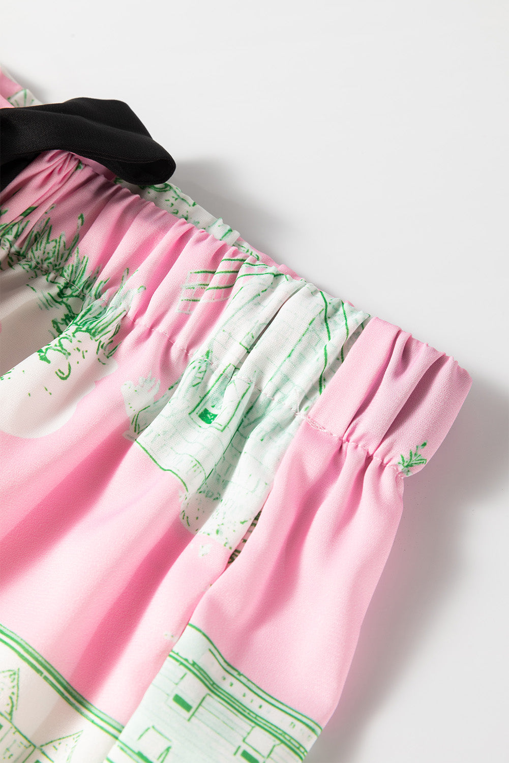 Collared Neck Printed Top and Drawstring Shorts Lounge Set.