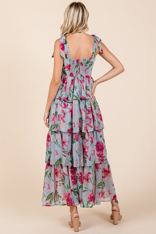 Mittoshop Layered Floral Sweetheart Neck Maxi Dress.