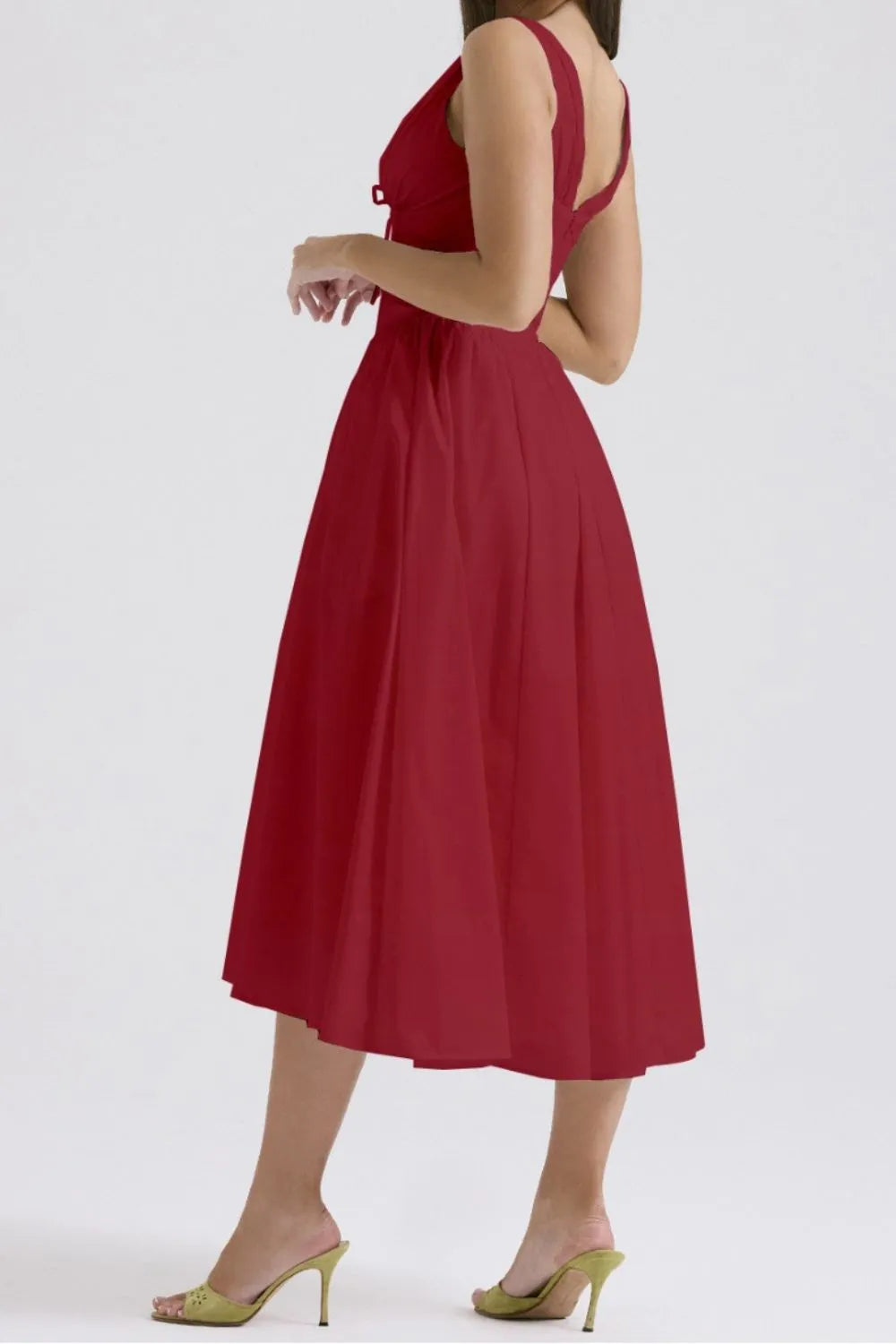 Ruched V-Neck Dress with Pockets.