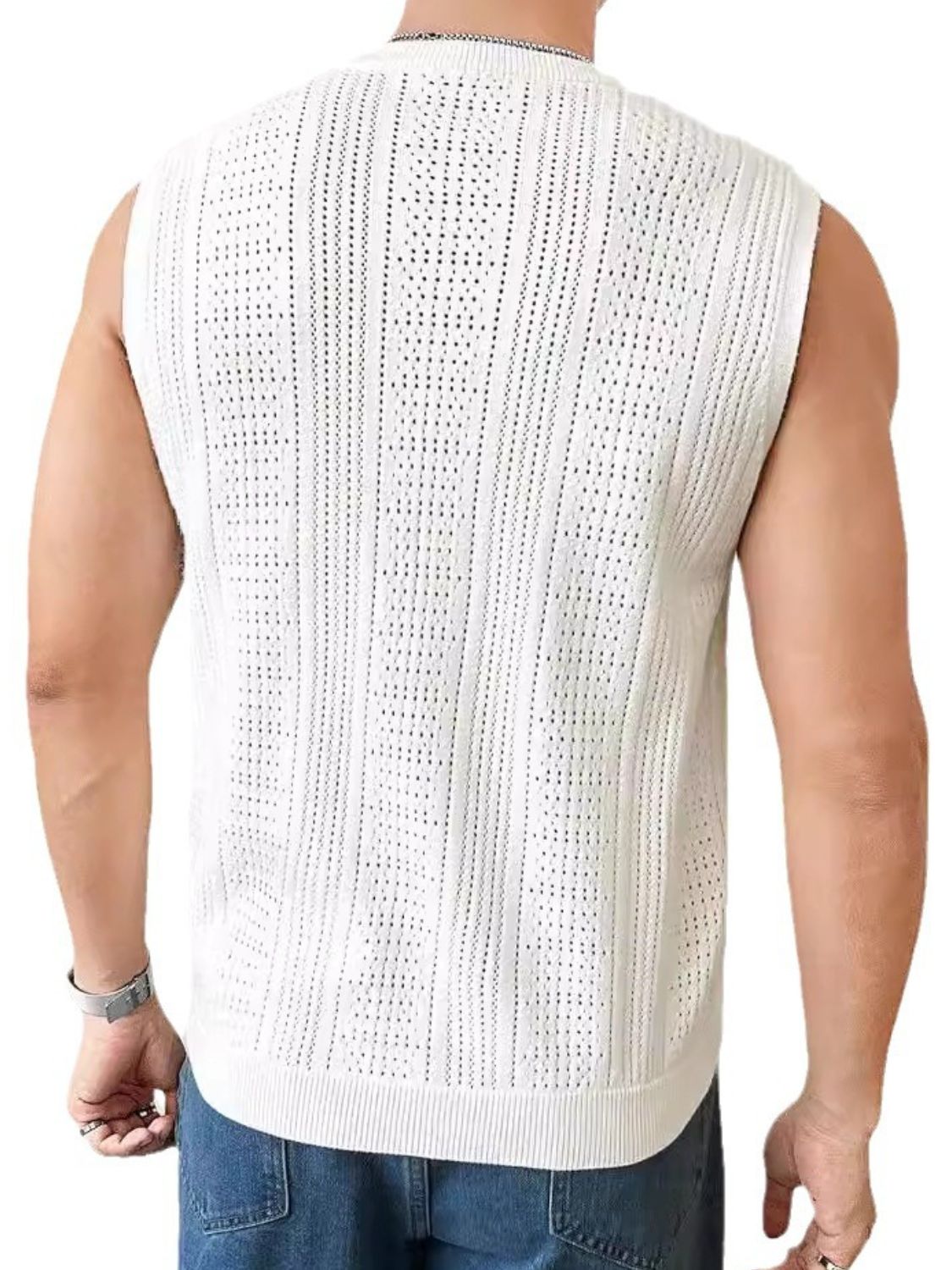 Men's Full Size Eyelet Round Neck Tank Top - Plus Size.