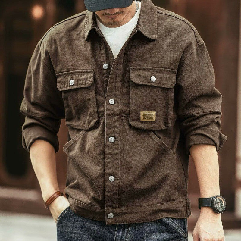 Washed Collared Neck Cargo Jacket for Men.