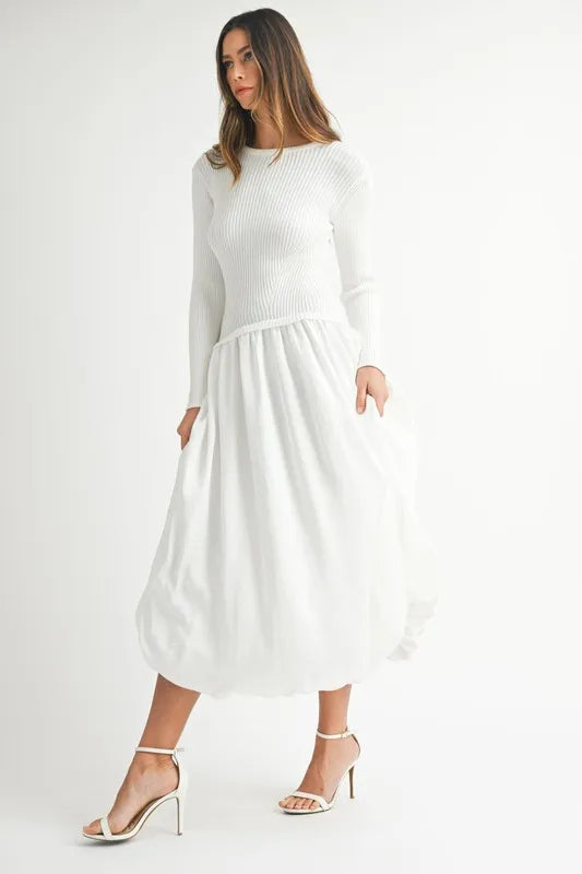 MABLE Ribbed Poplin Mix Midi Sweater Dress.