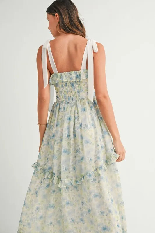 MABLE Floral Printed Shoulder Strap Midi Dress.