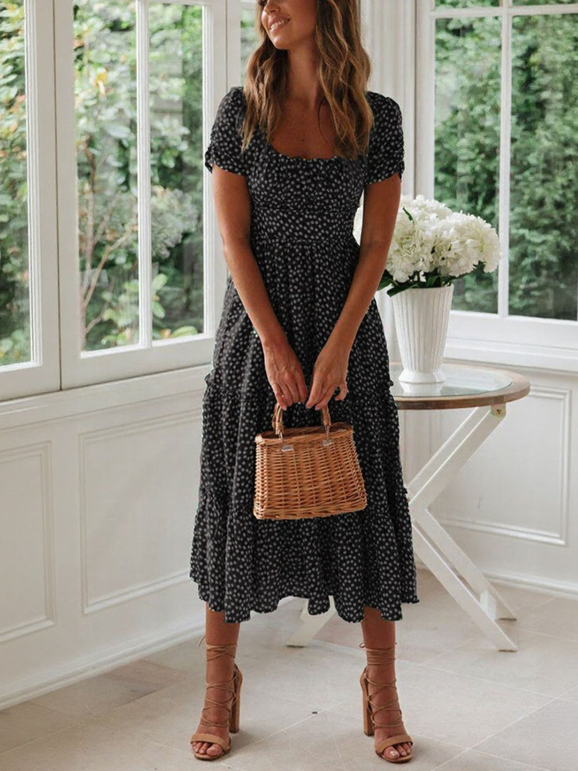 Chic Printed Midi Dress.