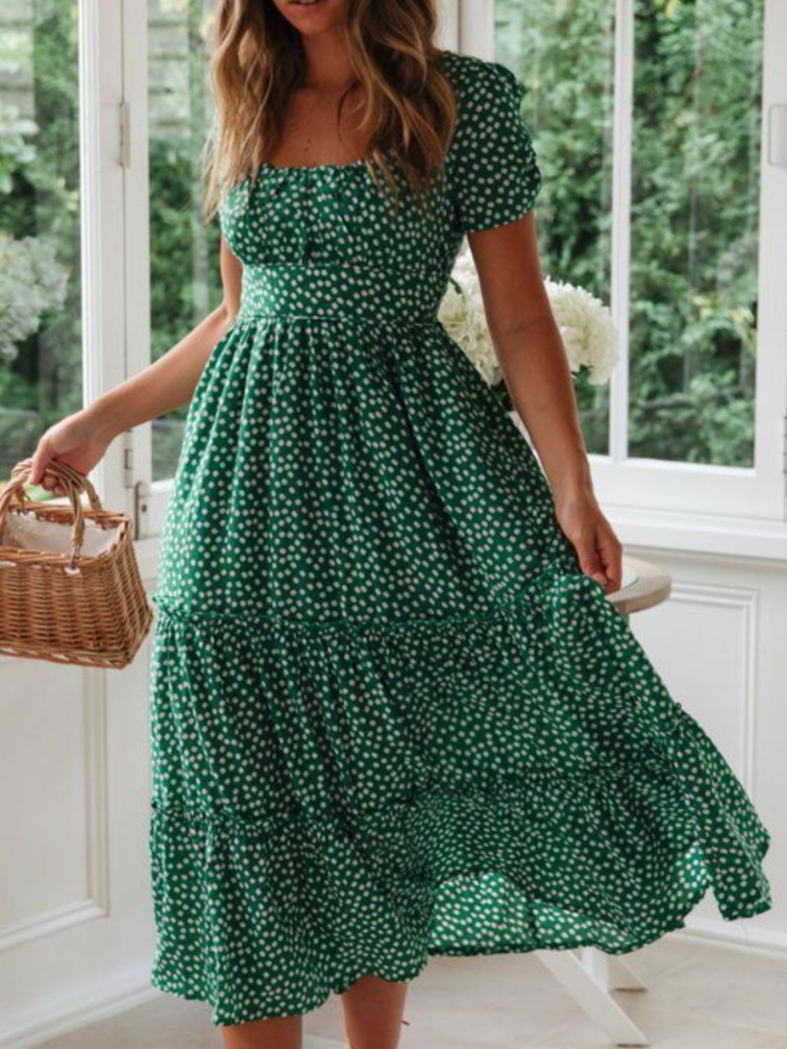 Chic Printed Midi Dress.