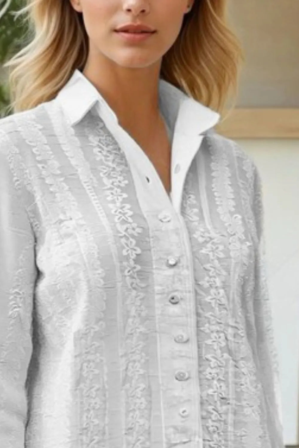 ADORA Embroidered Long Sleeve Button Down Shirt.