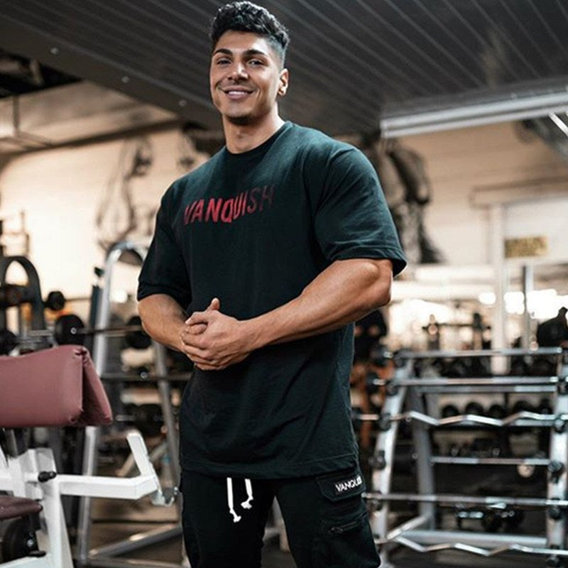 Men's "VANQUISH" Cotton-Blend Round Neck Half Sleeve T-Shirt.