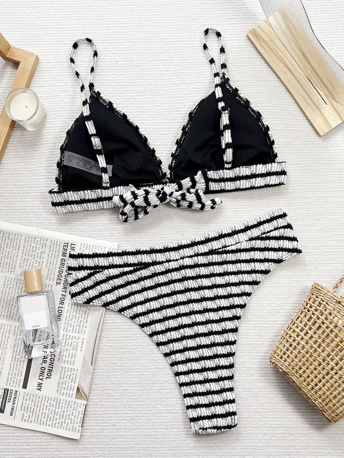 Striped V-Neck Two-Piece Swim Set.